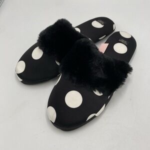 Victoria Secret Women's Satin Polka Dot Slippers Black White M 7/8 Tags New